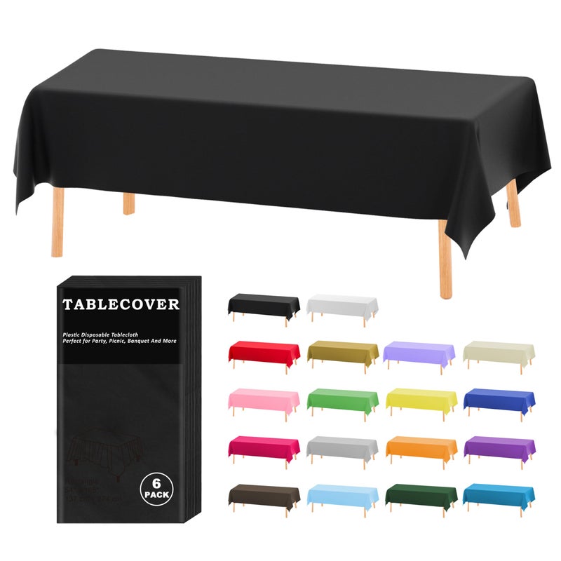 DZ D&Z Plastic Table Cloth Disposable, 6 Pack Black Rectangle Tablecloth Individually Wrapped for Indoor&Outdoor, 54 x 108 Inch Table Cover for Party, Picnic, Birthday, Wedding & Dinner - Image 1